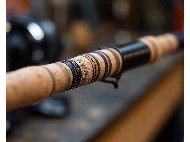 Custom spinning rod with a premium cork handle and detailed wraps.
